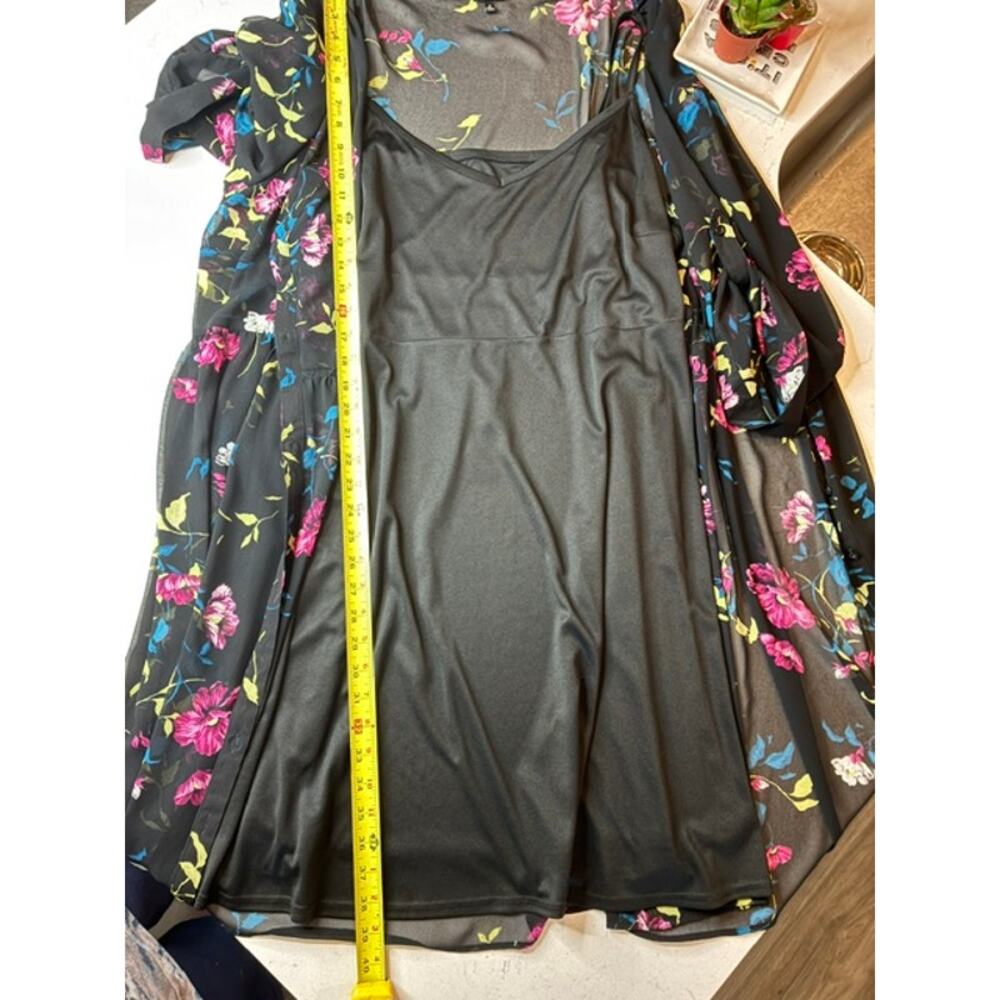 Torrid Black Floral Midi Dress Sz 4 (4XL) Tiered Chiffon Boho Flutter Sleeve - Picture 11 of 12